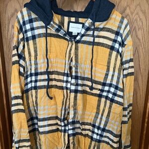 American Eagle Outfitters Plaid Hoodie button down